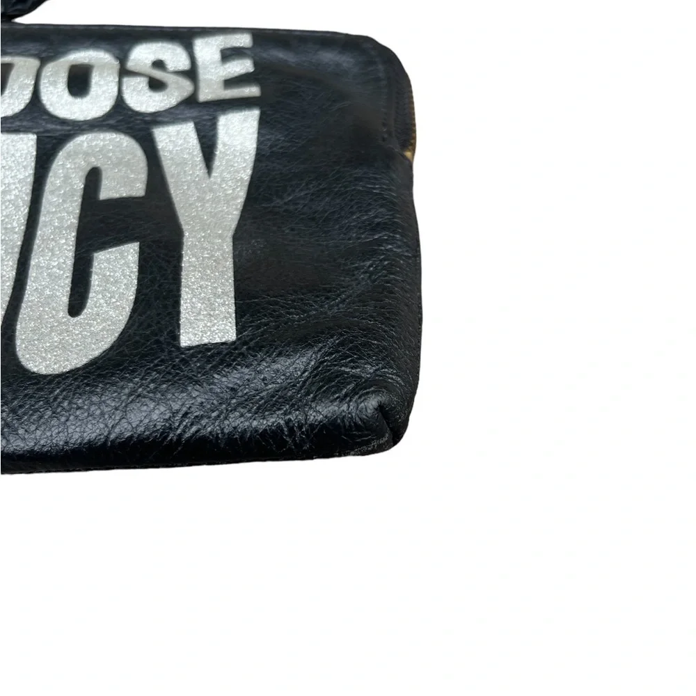Juicy Couture Vintage Black Leather Wristlet “Choose Juicy Rare Y2K Glitter EUC